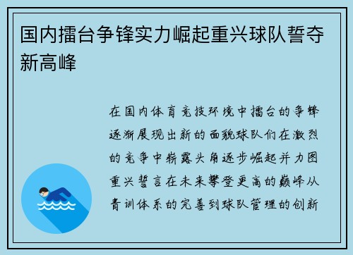 国内擂台争锋实力崛起重兴球队誓夺新高峰